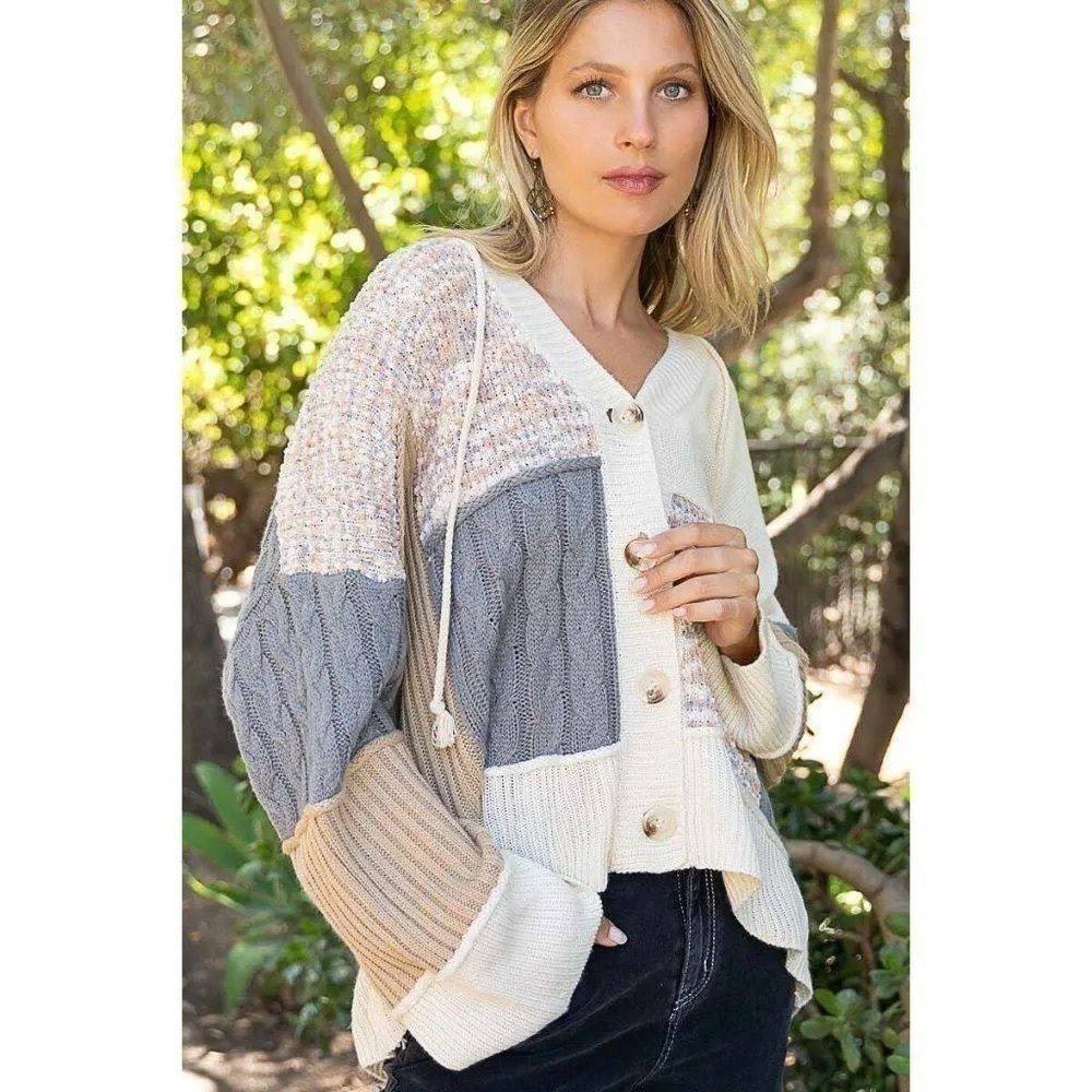 Absolutely Famous Neutral Colorblock Cardigan Size M - Picture 6 of 11